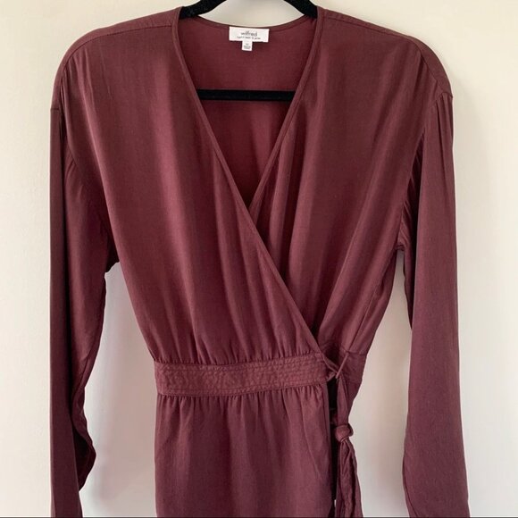 Aritzia Wilfred Anemone Blouse Wrap Tie Up Belted V-neck Truffle Maroon Size XS - Picture 7 of 16